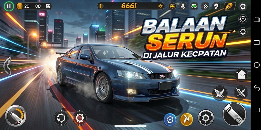 Tampilan gameplay balapan di 666I yang mendebarkan.