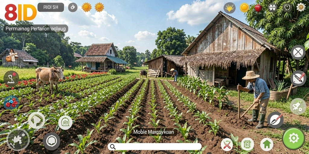 Screenshot utama 8ID menunjukkan aktivitas bertani yang seru dan interaktif.