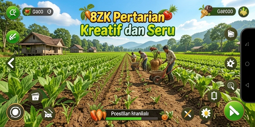 Tangkapan layar gameplay 8ZK dengan pertanian yang indah.