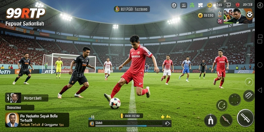 Screenshot gameplay 99RTP dengan aksi seru di lapangan sepak bola.