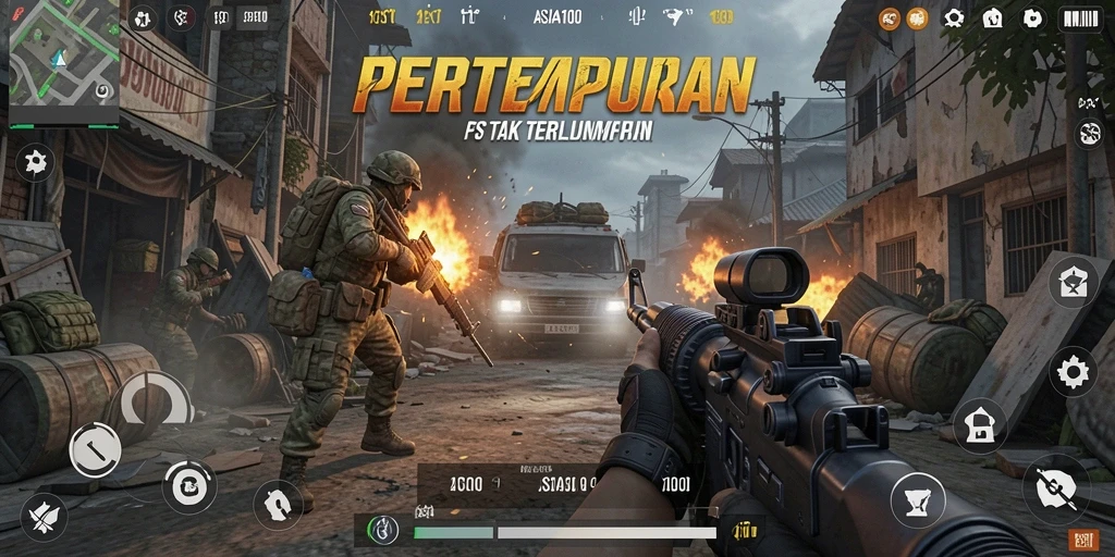 Gameplay ASIA100 yang intens dan mendebarkan dalam pertempuran FPS.