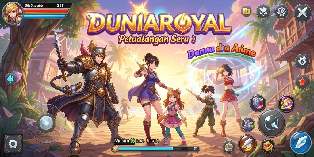 Tampilan gameplay DUNIAROYAL dengan karakter anime yang memukau.