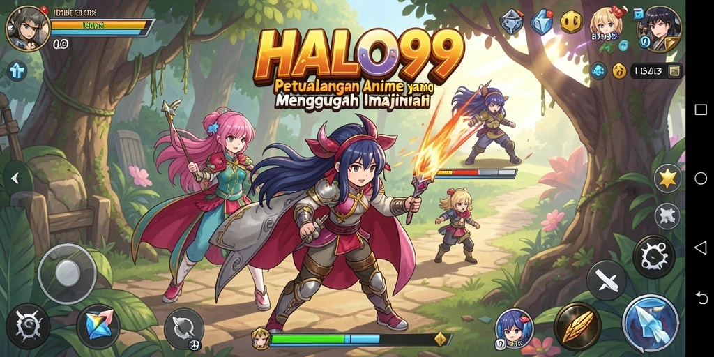 Screenshot HALO99 menampilkan karakter anime dalam aksi seru.