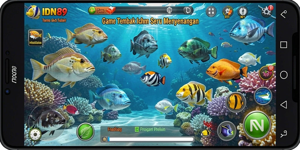 Tampilan gameplay seru dari IDN89 yang menembak ikan beragam.