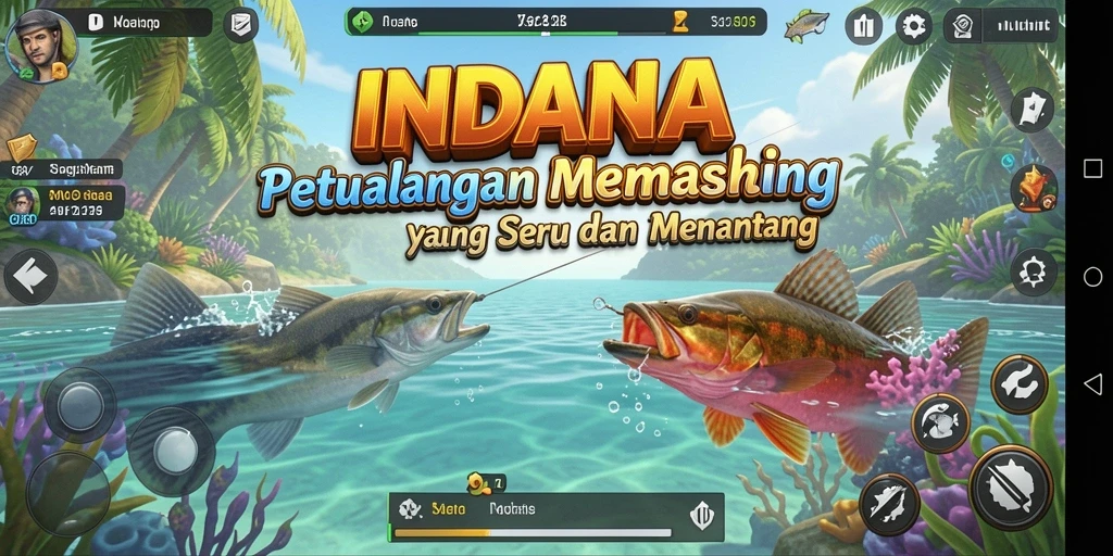 Screenshot gameplay INDAAA menunjukkan aksi memancing yang mendebarkan.