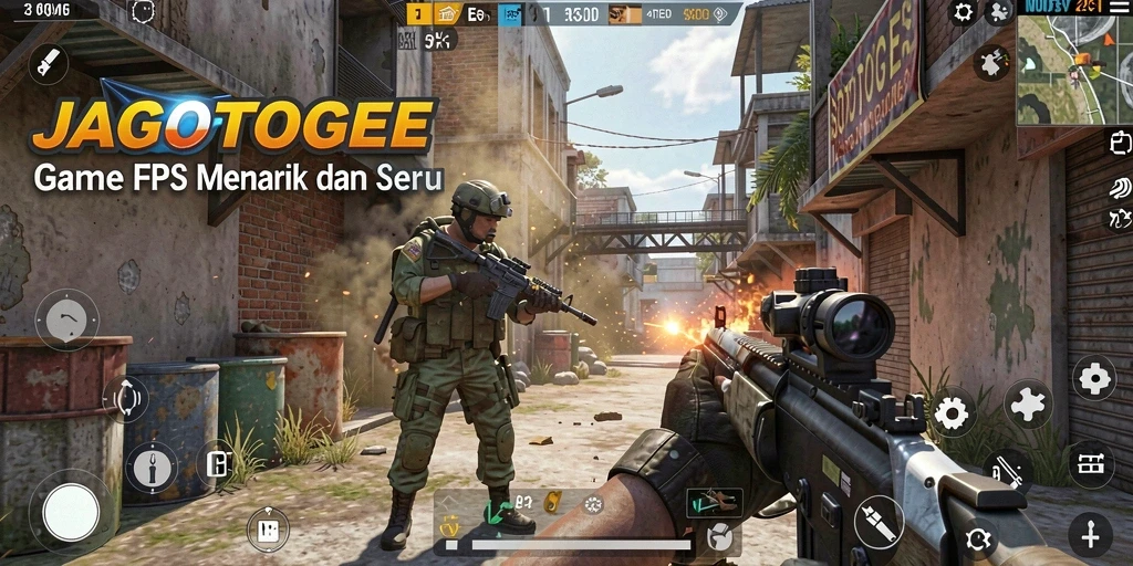 Tampilan gameplay JAGOTOGEL dengan aksi mendebarkan dalam pertempuran FPS.