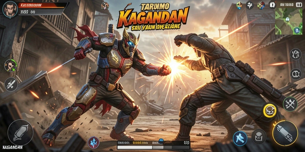 Tampilan seru gameplay action KAGANDAN dengan pertarungan yang intens.