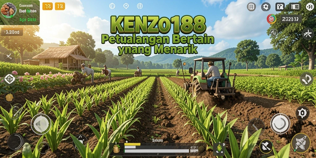 Tangkapan layar gameplay KENZO188 yang menunjukkan kebun yang subur.