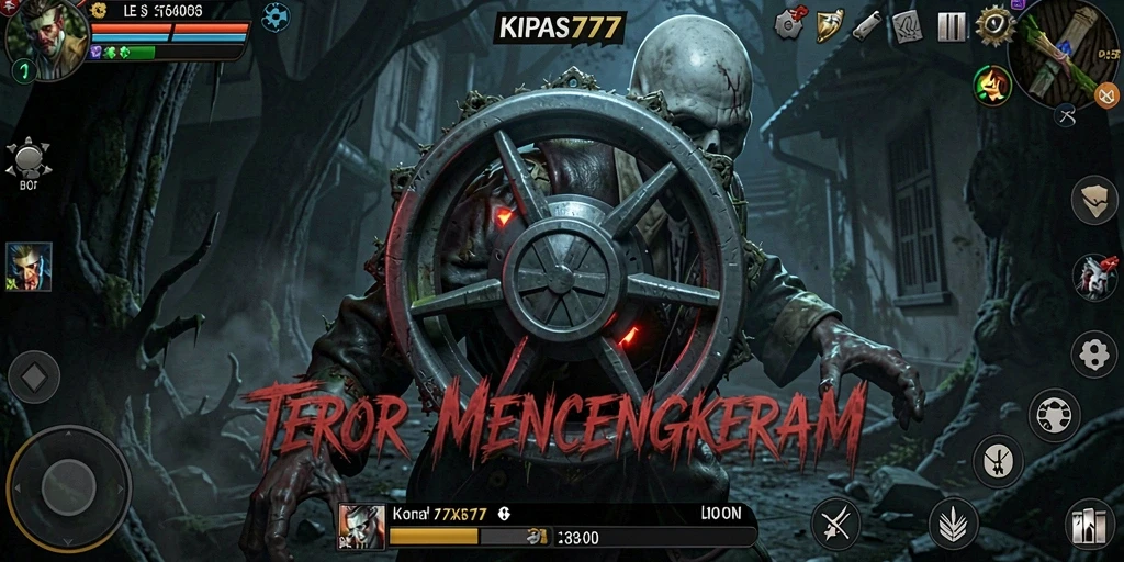 Screenshot gameplay KIPAS777 menampilkan suasana horror yang mencekam.