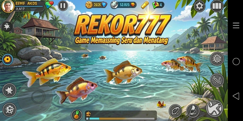 Screenshot gameplay <strong>REKOR777</strong> yang menampilkan keseruan memancing.