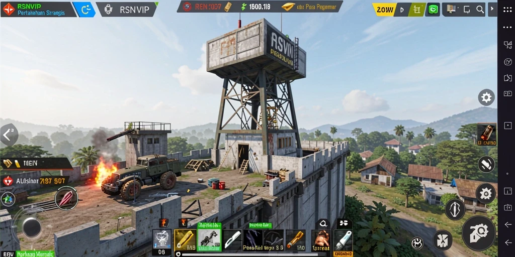 Tangkapan layar gameplay <strong>RSNVIP</strong> yang menampilkan menara pertahanan yang kuat.
